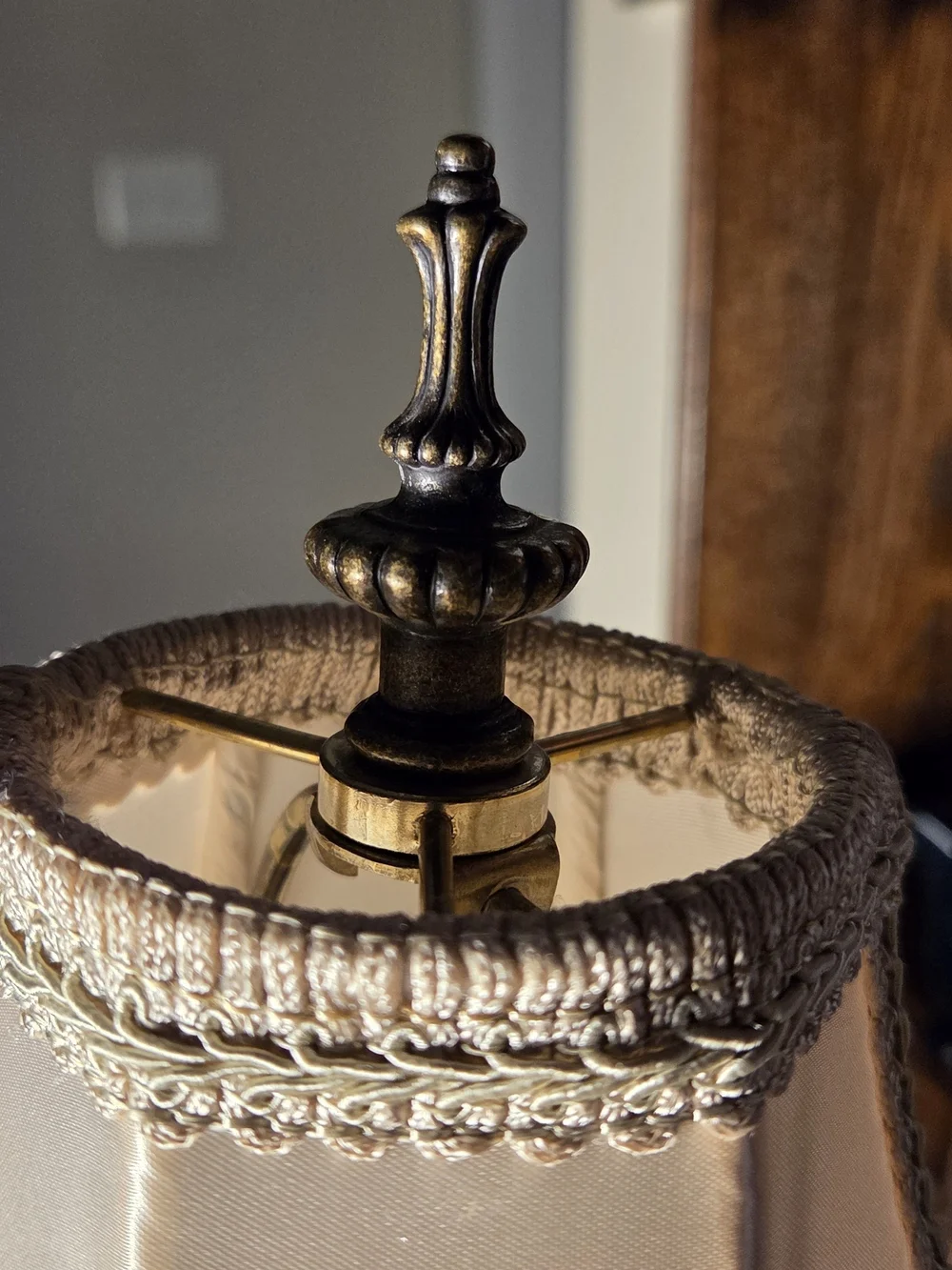 Vintage Cream Fringe Table Lamp with Ornate Brass Base
